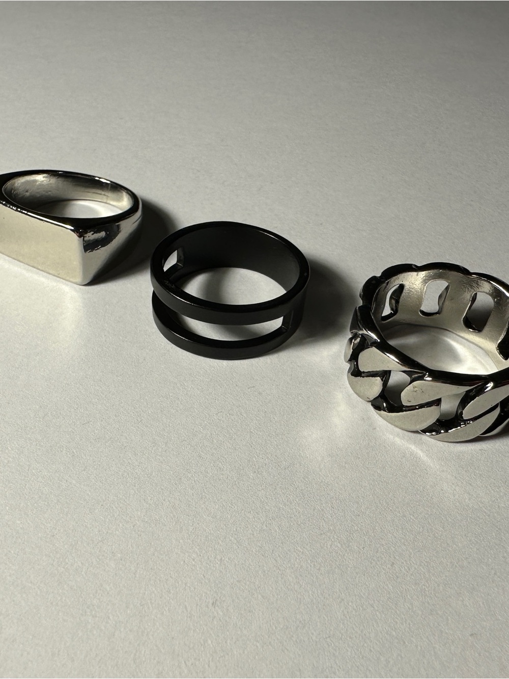 H&M Men's Black and Silver Ring Trio - Modern Stackable Set